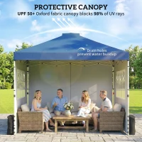 Outsunny Pop Up Gazebo Waterproof Height Adjustable Canopy with 3 Sidewalls Wheeled Bag for Parties 3 x 3 m Dark Blue(m-5)