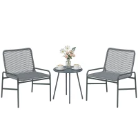 Outsunny 3 Piece Rattan Bistro Set, Outdoor Garden Furniture Set with 2 Chairs, Round Coffee Table for Patio, Balcony, Dark Grey(m-10)