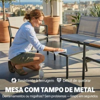 Outsunny Conjunto de Jardim Exterior com Sofá de 2 Lugares 2 Poltronas e Mesa com Tampo Metálico Assentos Respiráveis Creme(m-7)