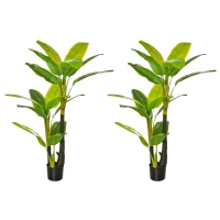HOMCOM Conjunto de 2 Bananeiras Artificiais 150 cm Plantas Artificiais com Vaso e 18 Folhas Planta Artificial para Decoração Verde(m-10)