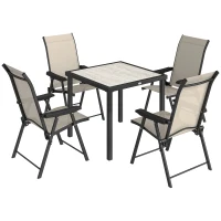 Outsunny 5 Pieces Outdoor Dining Set, Garden Dining Set for 4 with Square Table and Folding Chairs, Brown(m-1)