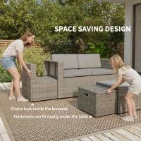 Outsunny 6 Piece Rattan Garden Furniture Set, Nesting Patio Conversation Set with Loveseat, Chairs, Table, Footstools, Dark Grey(m-5)