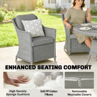 Outsunny Rattan Garden Dining Set with Turntable, Marble Effect Glass Round Garden Table and Chairs with Aluminium Frame, Grey(m-6)