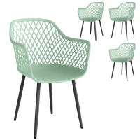 Outsunny Garden Chairs Set of 4, Garden Dining Chairs with Cut Out Diamond Back and Armrests for Patio, Balcony, Terrace, Green(m-1)
