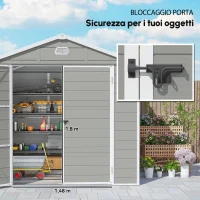 Outsunny Casetta da giardino, 4,1 m², con tetto a due falde, 240 x 190 x 180/228 cm, Grigio(m-7)