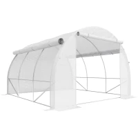 Outsunny 3 x 3 x 2 m Polytunnel Greenhouse with Roll-up Side Walls, Walk-in Grow House Tent with Steel Frame, Reinforced Cover, Zipped Door, and 6 Mesh Windows for Garden, White(m-1)