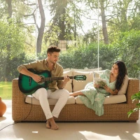 HOMCOM 38 Inch Acoustic Electric Guitar, Beginner Junior Adult Guitar Gloss Finish with Carrying Case - Dark Green(m-7)