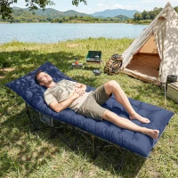 Outsunny Sleeping Mat, Foldable Camping Mattress Pad with Four Corner Elastic Straps, Dark Blue(m-8)