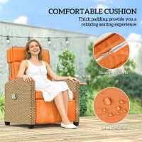 Outsunny 145° Reclining Rattan Armchair, with Footrest - Khaki/Orange(m-7)