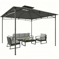 Outsunny 3 x 3 m Gazebo, Garden Gazebo with 2-Tier Roof, Metal Frame, Dark Grey(m-11)