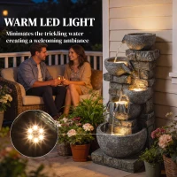 Outsunny Outdoor Water Fountain with LED Lights, 80cm Tall 5 Tiers Cascading Water Feature for Garden Patio Home Decor, Mixed(m-4)