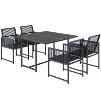 Outsunny 5 Pieces Garden Dining Set, Outdoor Patio Cube Set, 4 Seater Outdoor Table and Chairs with Foldable Backrest, Dark Grey(m-11)
