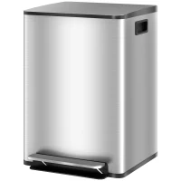 HOMCOM Mülleimer mit 2x20L Fächern, Soft-Close-Deckel, Fingerabdrucksicher, Edelstahl, Silber(m-10)