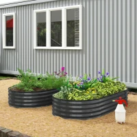 Outsunny Galvanised Raised Garden Bed, Metal Planter Box with Safety Edging, for Flowers, Herbs, Succulents, Dark Grey(m-9)