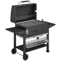 Outsunny Charcoal BBQ Grill Smoker with Electric Rotisserie Kit, Portable Barbecue Grill with Warming Rack, Black