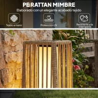 Outsunny Linterna de Jardín de Ratán Farola Solar Exterior con Luces LED Encendido y Apagado Automático Impermeable IP44 Arena(m-6)
