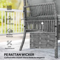 Outsunny 3 Piece Rattan Garden Furniture Corner Sofa Set with Chaise Lounge, Loveseat, Glass Coffee Table, Cushions, Dark Grey(m-5)