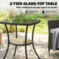 Outsunny 3 Piece Rattan Bistro Set, PE Wicker Garden Furniture Conversation Set with 2 Tier Glass-Top Table, Chairs, Cream White(m-6)