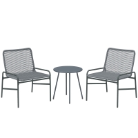Outsunny 3 Piece Rattan Bistro Set, Outdoor Garden Furniture Set with 2 Chairs, Round Coffee Table for Patio, Balcony, Dark Grey