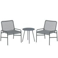 Outsunny 3 Piece Rattan Bistro Set, Outdoor Garden Furniture Set with 2 Chairs, Round Coffee Table for Patio, Balcony, Dark Grey(m-1)