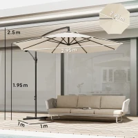Outsunny 3 m Overhanging Cantilever Parasol, with Cross Base - Cream White(m-3)