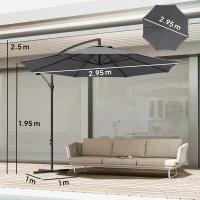 Outsunny 3 m Overhanging Cantilever Parasol, with Cross Base - Grey(m-3)