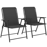 Outsunny Folding Garden Chairs Set of 2, Outdoor Dining Chairs with Wide Texteline Seat, High Back and Armrests, Black(m-10)
