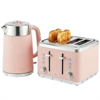 HOMCOM Electric Stainless Steel Kettle and Toaster Set, 3000W 1.7L UK Strix Thermostat Fast Boil Kettle Pink(m-10)