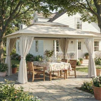 Outsunny 3 x 4 m Outdoor Garden Gazebo with Netting and Curtains, UPF50+ Patio Gazebo Permanent Pavilion Canopy, Beige(m-2)