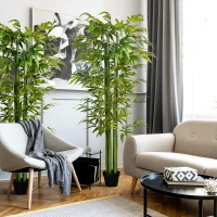 HOMCOM Conjunto de 2 Plantas Artificiais Bambus Artificiais para Interiores e Exteriores Ø17x180 cm Verde(m-2)