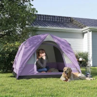 Outsunny 3-4 Person Camping Tent, Easy Set Up 3-4 Man Tent w/ Sewn-in Groundsheet, Waterproof Dome Tent w/ Mesh Windows(m-2)