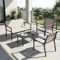 Outsunny Salon de Jardin 4 Pièces en Textilène, Canapé, 2 Fauteuils, Table Basse avec Plateau en Métal, 106x70,5x77cm, Crème(m-9)