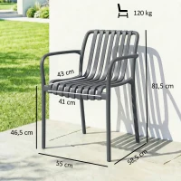 Outsunny Sillas de jardín 4 unidades Sillas apilables para terraza con diseño de lamas y reposabrazos, ergonómicas Gris oscuro(m-3)
