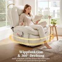 HOMCOM Relaxsessel, Drehbarer Schaukel- und Liegestuhl mit Tiefer Sitzfläche, Dickem Rückenpolster, Einfacher Montage, Creme(m-7)
