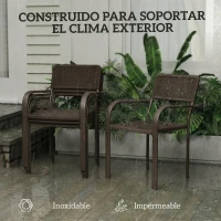 Outsunny Juego de 4 Sillas de Jardín Exterior Apilables con Reposabrazos Respaldo y Marco de Acero 55x60x83 cm Marrón Oscuro(m-5)