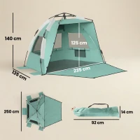 Outsunny 2-3 Person Pop Up Beach Tent, UPF15+ Sun Shelter with Extended Floor, Sandbags, Mesh Windows and Carry Bag, Green(m-3)