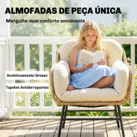 Outsunny Conjunto de Jardim 3 Peças em Vime PE com 2 Cadeiras com Almofadas e Mesa com Vidro Temperado Caqui(m-5)