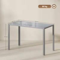 HOMCOM 120cm Dining Table, Rectangle 4 Seater Kitchen Table with Tempered Glass Top and Metal Legs, Grey(m-3)