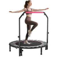 HOMCOM 48" Foldable Mini Fitness Trampoline, with Adjustable Foam Handle, Pink(m-10)