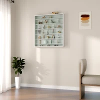 HOMCOM Vitrina de Pared de Madera con Estantes Ajustables y 2 Puertas Correderas de Cristal 80x9,5x83 cm Blanco(m-8)