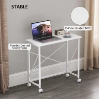 HOMCOM Biurko z Kółkami Składane Biurko ze Stalową Ramą do Biura, Sypialni, 80 x 40 x 75 cm Białe(m-6)