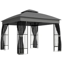 Outsunny 3 x 3 m Outdoor Garden Gazebo with Post Shelves, UPF50+ Double Roof Patio Permanent Pavilion, Grey(m-1)