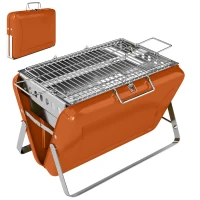 Outsunny Charcoal BBQ Grill Portable Stainless Steel Barbecue with Tilting Grate for Camping Picnic Garden Orange(m-1)