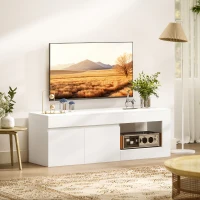 HOMCOM Mueble de TV Moderno para Salón con 2 Puertas Estante Abierto para Televisión 60 Pulgadas 140x40x48 cm Blanco(m-2)