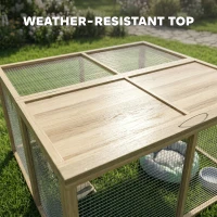 PawHut Wooden Folding Rabbit Hutch, for 2-3 Rabbits - Natural Wood(m-7)