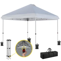 Outsunny 3 x 3 m Pop Up Gazebo with Wheels, UPF50+ One-Touch Outdoor Garden Party Tent Marquee Wedding Awning Canopy, White(m-11)