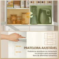 HOMCOM Armário de Cozinha com 2 Portas de Acrílico Gaveta Grande e Prateleiras Ajustáveis 76x40x182,5 cm Creme(m-6)