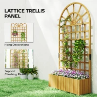 Outsunny Wooden Raised Planter with Trellis, Raised Bed for Garden with Lattice and Drainage Holes for Climbing Plants(m-4)