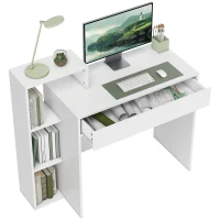HOMCOM Desk with Storage, Computer Desk with 3 Open Shelves and Drawer, Workstation, Computer Table, White(m-10)