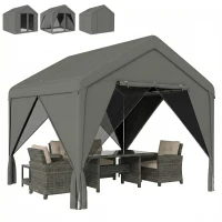 Outsunny 3 x 3 m Patio Gazebo with Netting & Curtains, Outdoor Canopy Shelter with Galvanised Steel Frame, Dark Grey(m-11)